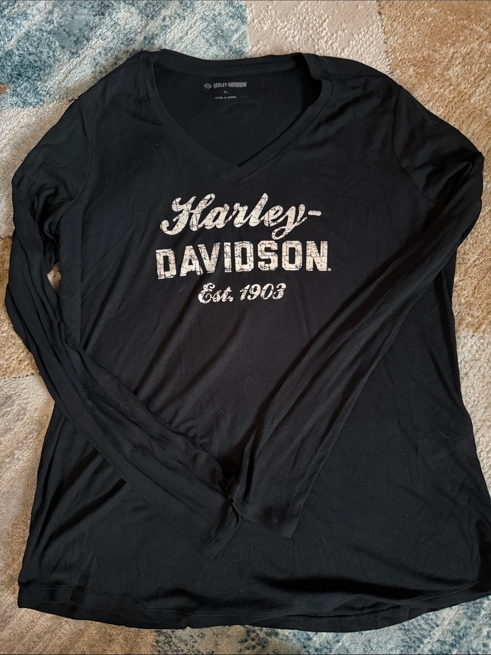 Harley-Davidson Black Long-Sleeve V-Neck Graphic Top